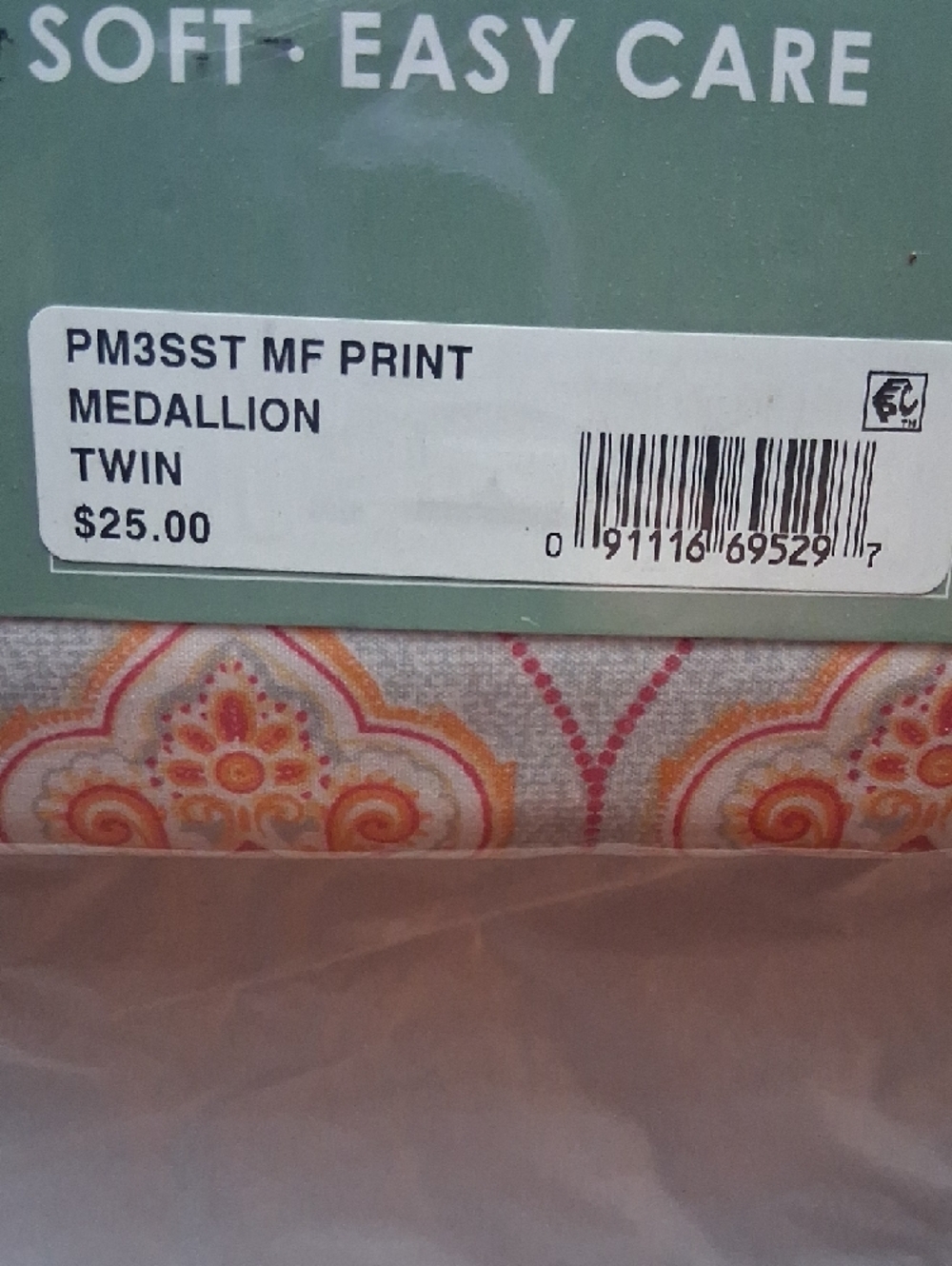 New Twin Size Brushed Microfiber Sheet Set in Pink & Orange Medallion - Picture 2 of 7